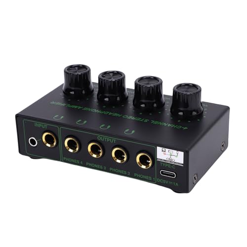 Denash 4 Channel Headphone Amplifier, USB Powered Headphone Amp with Individual Volume Control for Studio & Multi Listener Monitoring