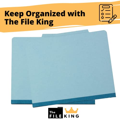 The File King Two Divider Pressboard Classification Pale Blue File Folder - Letter Size | Box Of 10 | Top Tab | 2” Expansion | 2-Inch Fastener Prongs | Made In America #TOP5