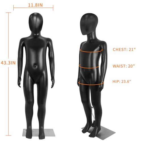 SHAREWIN Child Mannequin, Kids Mannequins Full Body 43.3 Inches, Black Children Dress Form Mannequins, Realistic Detachable Manikin Body Display with Metal Base by SHAREWIN - Image 2