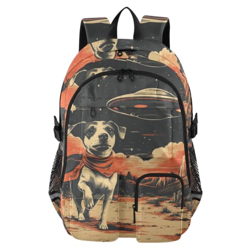 Mochila de viaje para laptop para adolescentes con estampado de perros y ovnis