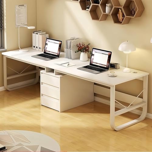 Two Person Desk with 3 Drawers, Large Double Study Writing Table, Wooden 2 Person Gaming Desk Computer Table Dual Workstation, for Home Office(White)
