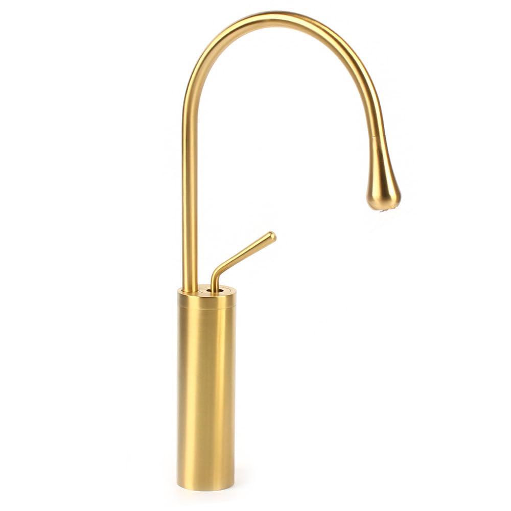 Grifo alto dorado para lavabo de baño, monomando de diseño dorado, con caño giratorio 360°, grifo, grifo mezclador para lavabo, cepillado