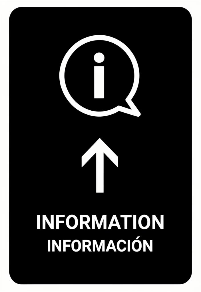 peiyeety 12x8 Inch Tin Information Sign, Black Metal Wall Decor with White Arrow and Bilingual Information/Información Text, Vintage-Style Directional Sign for Office Store Cafe Home Decor Gift