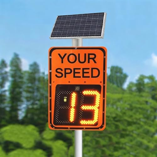 Solar-Powered Radar Speed Limit Sign | LED Speed Display | Adjustable Max Speed 60km/h | Road Safety Warning Sign | Aluminum Construction, 90x60CM | Eco-Friendly Traffic Control