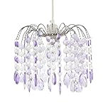 Contemporary Waterfall Designed Pendant Light Shade with Lilac and Clear Acrylic Droplets - Chrome Plated Metal Frame by Happy Homewares