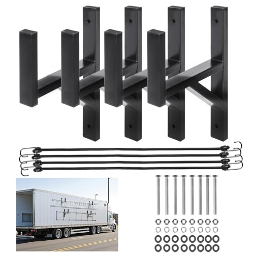 ZSHIGANMA 4 Racks Trailer Ladder Rack, Heavy Duty Steel Ladder Rack with Elastic Ropes for Truck, Open and Enclosed Trailer Side Wall Mount (Black)