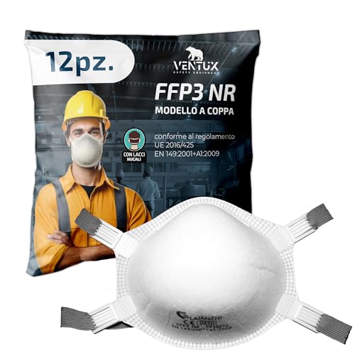 VENTUX SAFETY EQUIPMENT 12x Mascherine FFP3 NR a Coppa con...