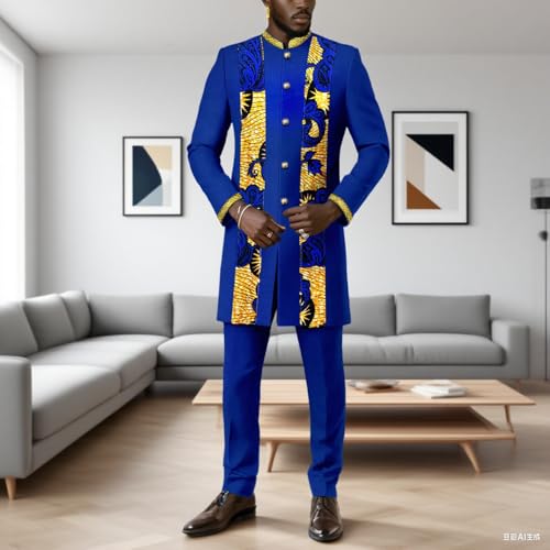 African Suits for Men Wax Cloth 2 Piece Sets Jacket Pants Dashiki Outfit Clothes Attire Clothing2