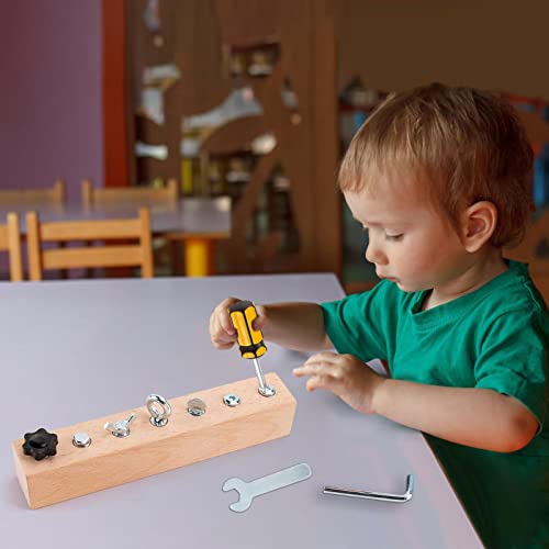 placa chave fenda Montessori,Placa chave fenda madeira com porcas, parafusos e ferramentas seguras -