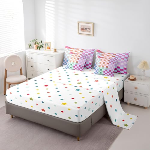 Image of Erosebridal Colorful Buffalo Plaid Full Comforter Set 7 Piece Geometric Grid Checkered Bedding Set Rainbow Ombre Checkerboard Bed in A Bag for Kids Boys Girls Women,Groovy Aesthetic Bed Set