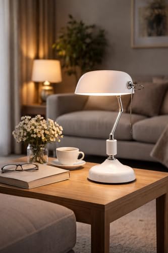 Image of HDC Artistica Modern Metal Table Lamp with Adjustable Arm & Dome Shade | Premium Matte White Finish Reading Lamp | Minimalist Nordic Desk Light for Study Room, Home Office & Living Room Decor