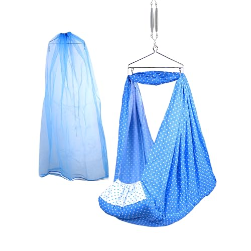 Image of Beetot New Born Baby Swing Cradle (Jhula) | Cradle Set With Mosquito Net, Spring And Triangle Hanger | Weight Capacity Up To 20Kg | Age From 0-12 Months | Bismark Premium (Dark Blue) - Cotton