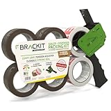 brackit Packing Tape Set Brown and Fragile and Clear with Dispenser, 48mm x 66m, Pack of 6 Rolls – Strong Seal Tape for Regular Packing Use or Moving