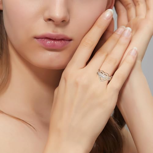 HZMAN Love Heart Ring for Women 14K Gold Plated Cubic Zirconia Crystal Rings Open Adjustable Wedding Promise Ring Jewelry Gift3