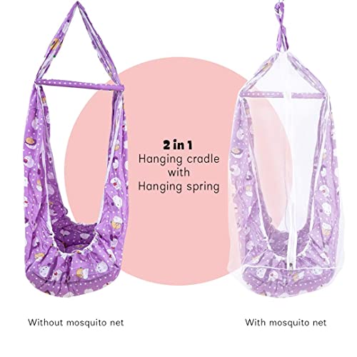 Image of BAYBEE LunaNest Hanging Cradle for New Born Baby | Baby Swing with Mosquito Net and Spring | Portable Thottil /Uyyala /Jhula for Kids with Bedding Set for 0 to 2 Years Boys Girls (Voilet)