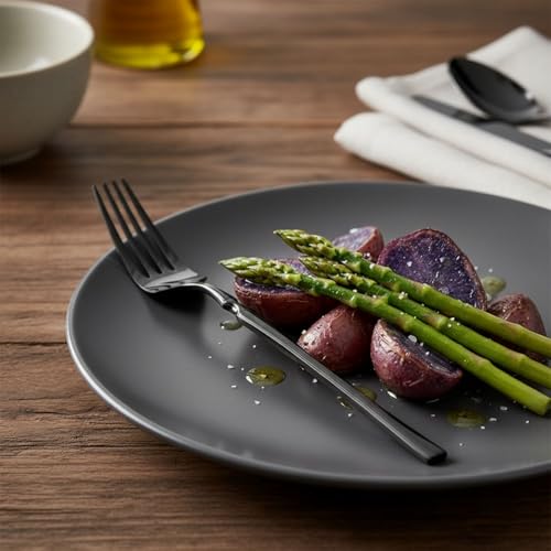 Image of 4 Pcs Black Slim Handle Stainless Steel Cutlery Set for Dining Table with Spoon and Fork Set & Butterknife - The Perfect Tableware /Flatware