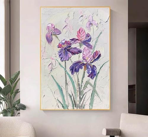 Peinture à l'huile fleur d'iris grand format tableau fait main pour salon - 3