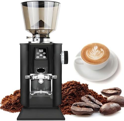 Electric Flat Burr Coffee Grinder - 9 Grind Settings, LED Screen, Double Dosing Modes, 450g Large Bean Hopper - Perfect Espresso Machine Accessory, Black