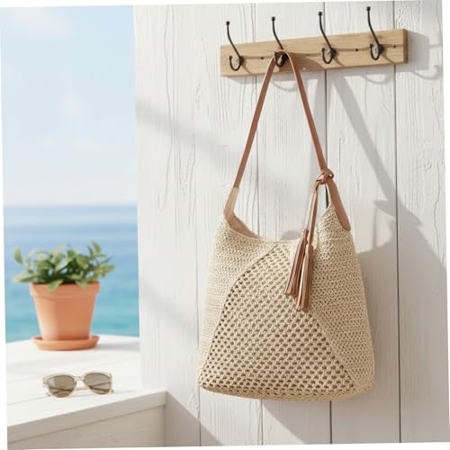 Bolso de verano para mujer, tote tejido grande color marrón miniatura 5