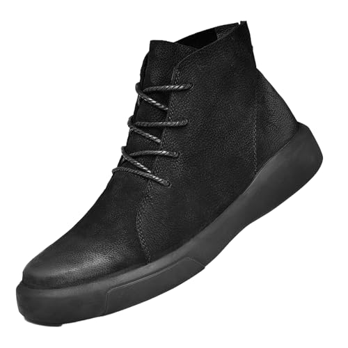 Mens Mid-Top Lace-Up Leather Chukka Ankle Boots Casual Comfortable Round Toe Non-Slip Shoes for Walking Outdoor Hiking