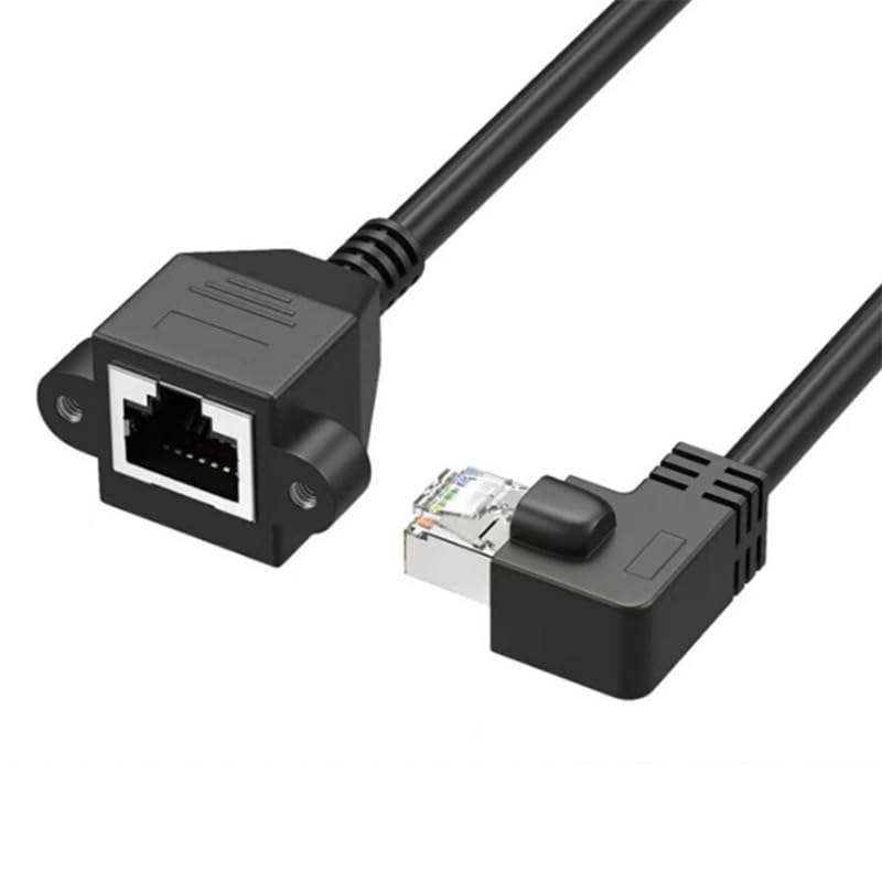 10 pcs/lot 90 Degree Cat5 Ethernet Male to Female Shielded Ethernet Network Connector Screw Panel Mount Extension Cable (30CM)