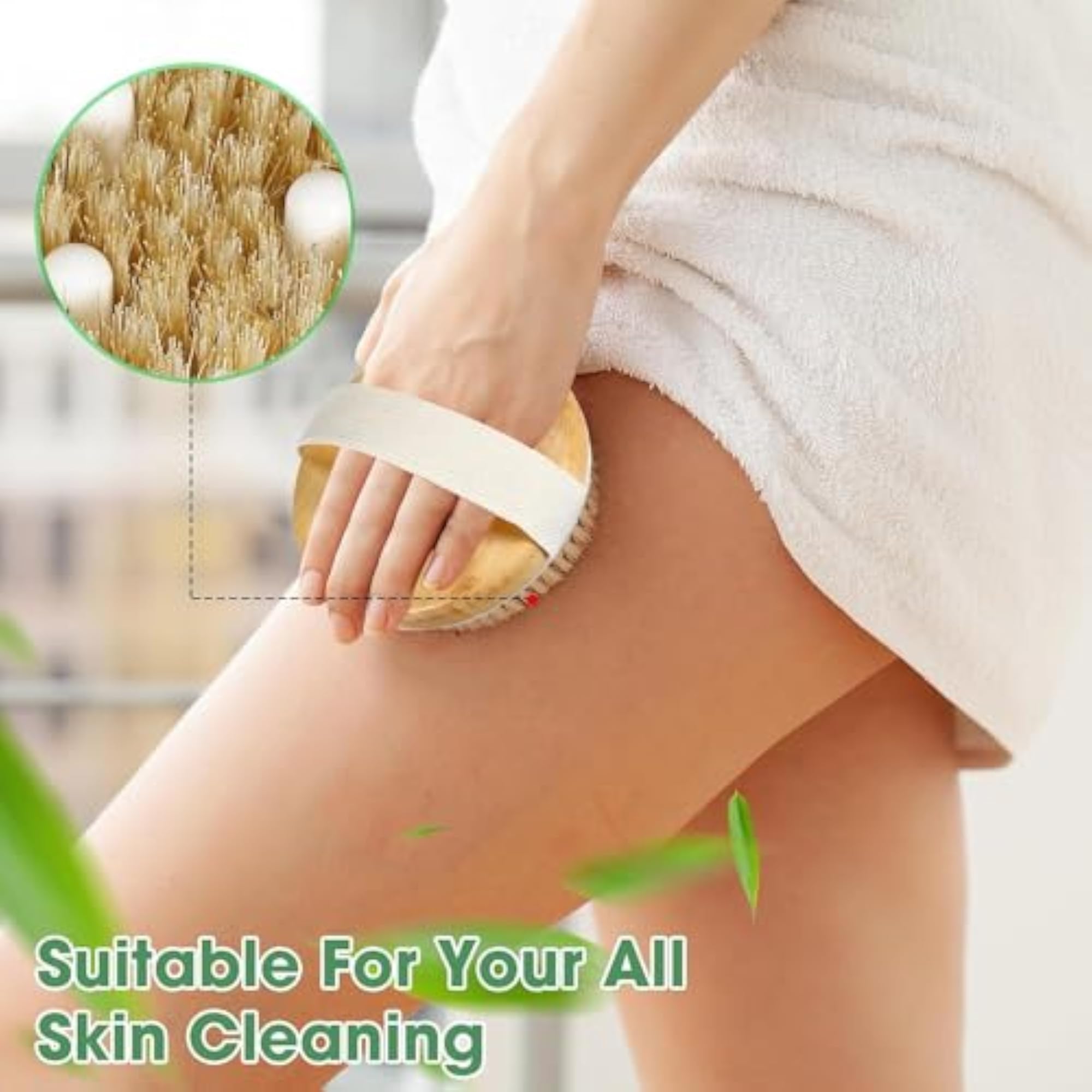 Wooden Round Bath Brush with Natural Bristles, Exfoliating