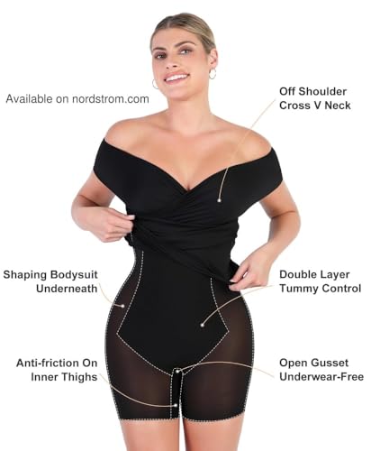 Image of Popilush Women's Shapewear Midi Dress Off Shoulder Wrap V Neck Formal Wedding Guest Cocktail Dresses Bodycon Evening Gowns