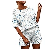 Stil: Leger Damen Sommeranzug Casual Home Bedruckt Zweiteilige Kurzarm Shorts Casual Fashion Kleider Anzüge & Sets Dressy Hosen Anzüge für Hochzeit Casual Athletic Suits, weiß, XXL