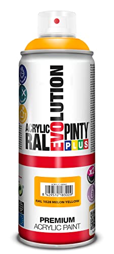 PINTYPLUS EVOLUTION 591 Pintura Spray Acrílica Brillo 520cc Melon Yellow, Amarillo Ral 1028, 0.6