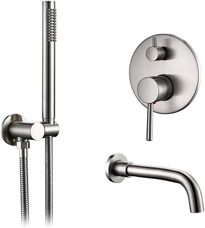 Bathtub Mixer Tap Set Shower Hot and Cold Bathroom Faucet Brushed Stanless Steel Diverter with Wall Mount Spout Handheld Hose,2ways,260mm (2ways 210mm)