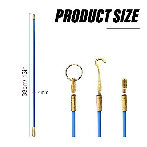 MEGYAD Fiberglasstangen Kabeleinziehhilfe Kabelstäbe Fischband: 10 Stangen x 33 cm x 4mm Einziehband Einziehspirale mit Führungsfeder, Einziehhilfe mit Haken und Loch zur Kabelverlegung