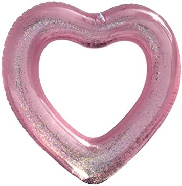 Glitter Heart-Shaped Inflatable Pool Float Ring with Handle - Fun Summer Float for Girls, Women, Pools, Lakes & Beaches