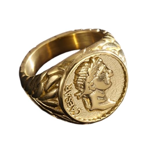 Gold Roman Emperor Signet Ring - Classic Roman Empire Coin Ring for Men