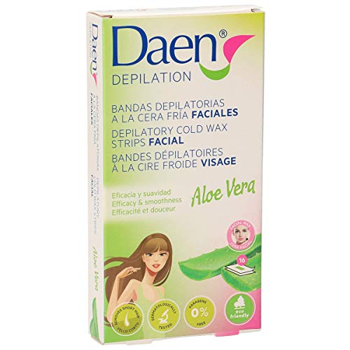 DAEN bandas depilatorias faciales cera fría aloe vera 16 uds