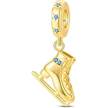 Golden Ice Skates Charm 925 Sterling Silver Charms fits Bracelets and Necklace Pendant Bead Charms Jewelry Gift for Women Family Friends
