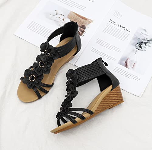 Image of FRALOSHA Wedge Sandals for Women Open Toe Casual Summer Roman High Heel Breathable Beach Sandals