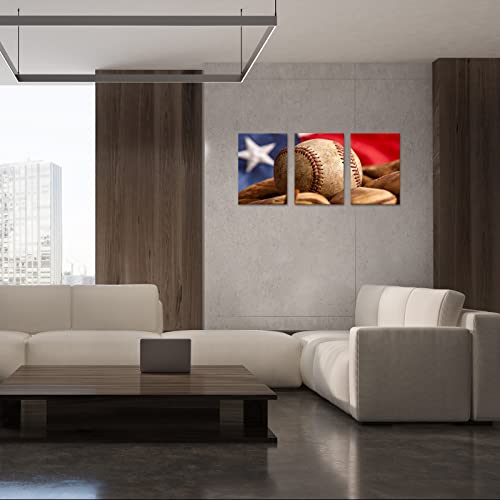 Baseball Canvas Wall Art Rugby Sports Poster Abstract Art Pictures Vintage Painting Canvas Prints Framed Ready To Hang Artwork For Kids Room Living Room Bedroom Wall Decor (12"X16"X3Pcs, Baseball) #TOP5