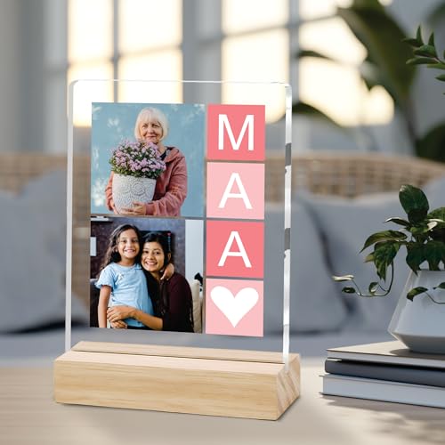 Image of Giftplease Customized Photo Frame With Wooden Stand | Personalised Printed Photo & Text Frame | Gift For Mom | Birthday | Mother's Day | (Transparent, 6x8 Inches, Tabletop) m 13