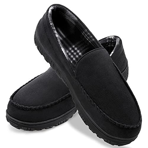 Shoeslocker Mens Slippers Microsuede Moccasin Memory Foam House Shoes (12, Black, Numeric_12) #TOP13