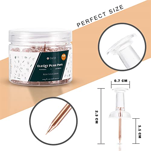 150 Clear Push Pins - Plastic Head Thumb Tacks With Steel Point Used As Wall Tacks For Hanging, Maps, Cork Board, Bulletin Boards, Office Or Dorm Essentials (Rose Gold) #TOP2