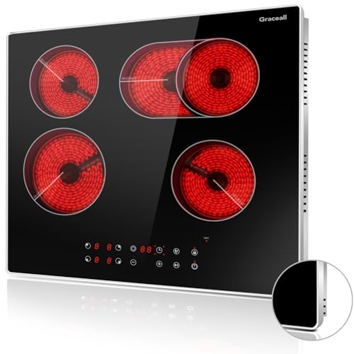 5 Burners Electric Cooktop HotPlate for Cooking, Built-in Hot plate Five Heating Elements Stove, 220V Ceramic Hotplate Infrared Cooker, Glass Cook Top with Metal Frame