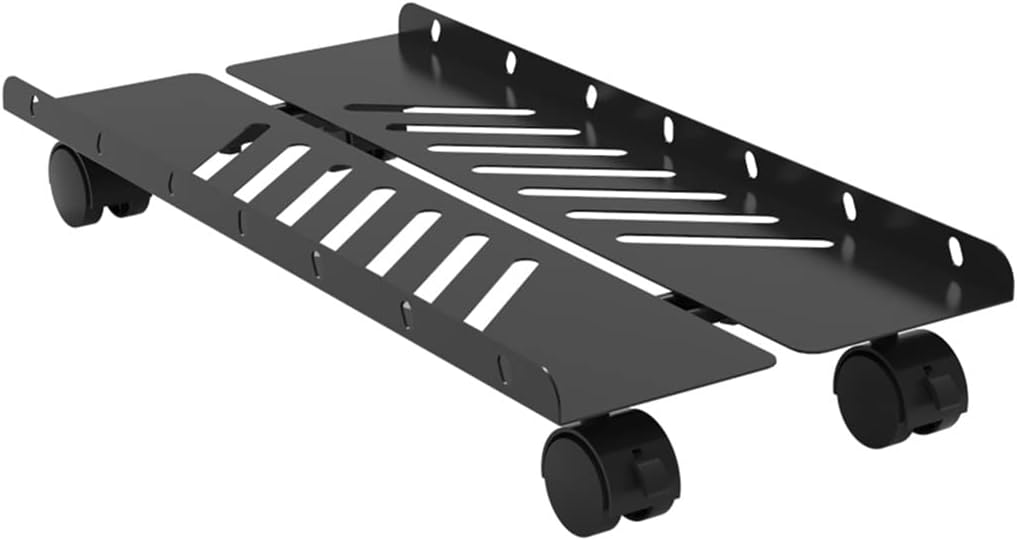 Steel Computer Tower Stand, Adjustable Mobile CPU Stand with Rolling Caster Wheels, Home Office Under Desk PC Holder (Black 48 * 22~32cm)