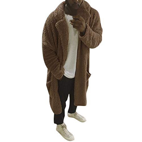 KUKICAT Lana Cárdigan Hombre Mediados Largos, Vintage Invierno Cálido Overcoat Manga Larga Outwear Mid-Long, caqui, XL