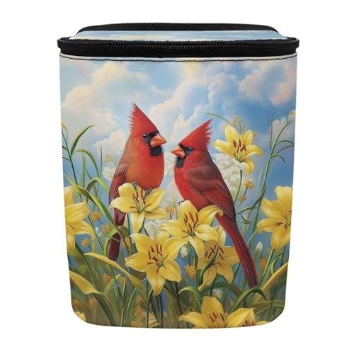 Image of Talayituse Cardinal Lily Flower Print Car Trash Can with Adjustable Straps, Zip Closure Car Trash Bag Bin Auto Garbage Bag Multipurpose Storage Box for Vehicle Travel Camping Picnicing