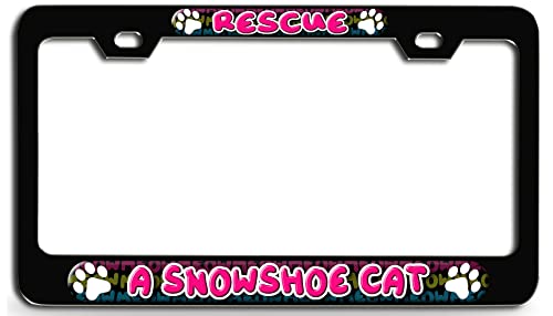 Makoroni - Rescue A Snowshoe CAT Blk 3D Metal License Plate Frame Auto SUV Truck Tag Holder, #u47