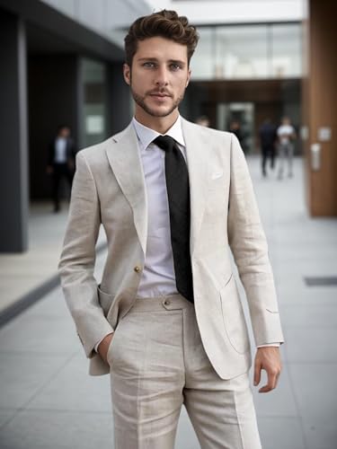 Mens Linen Suit Linen Suits for Men 2 Piece Suit Men Wedding Prom Casual Lightweight Men's Suits Blazer Jacket Pant Set4