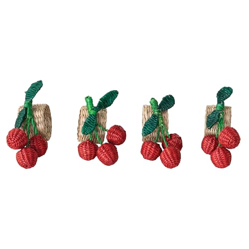 Creative Co-Op Woven Seagrass Cherry Napkin Ring, Red, Green and Natural, Set of 4 by Creative Co-Op - Used condition - US$15.88