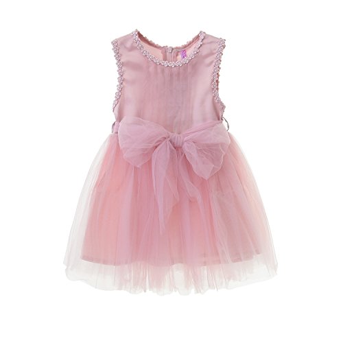 Budermmy Baby Girls Lace Sleeveless Tulle Bowknot Princess Dresses(Pink,2 Year)