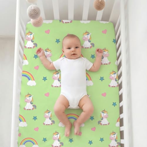 Image of Unicorn Crib Sheet Set, Fitted Crib Sheets Girl, 4 Pack Breathable Soft Microfiber Baby Crib Sheets, 28 X 52 in Crib Mattress Sheets for Standard Crib & Toddler Mattress