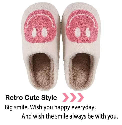 Retro Fuzzy Face Slippers for Women men， Womens Girls Cute Yellow the Lable Face House Slippers for Indoor Outdoor Pink/White/Black/Blue3